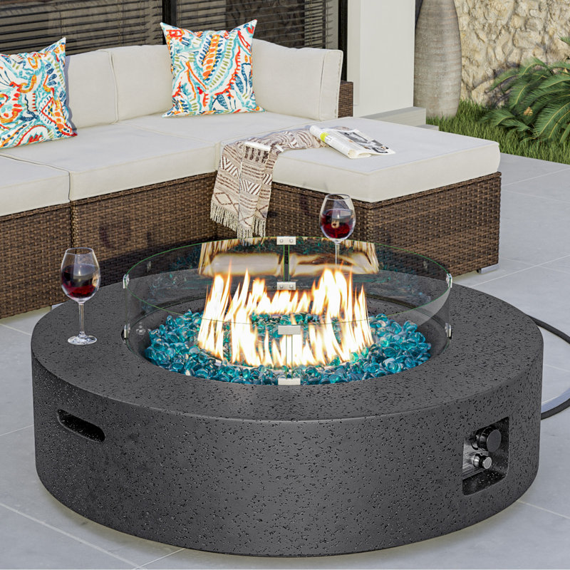 Outdoor Concrete Propane Fire Pit Table, Gray/Blue