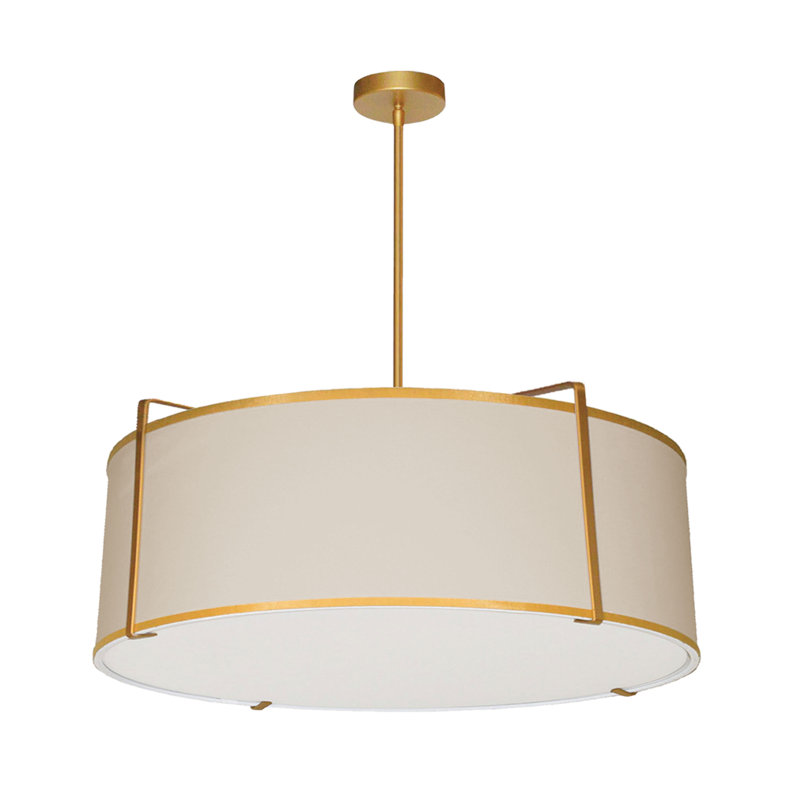 Luminaire suspendu tambour simple 4 lumières Trapezoid, Crème, Doré