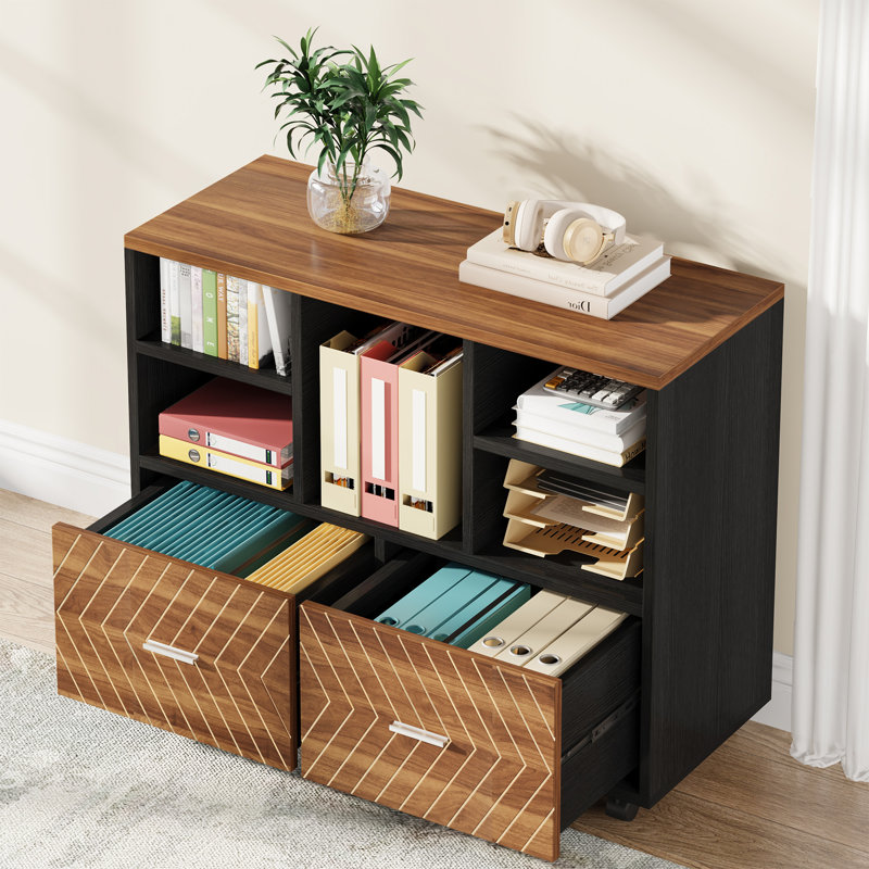 2-Drawer Wood File Cabinet, Mobile Lateral Filing Cabinet For Hanging Letter Size Files （Set Of 2）