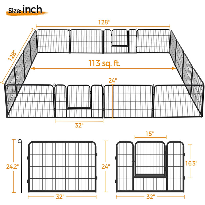 Panneaux de enclos pour chien multi-tailles en métal avec 2 portes, H 24,2 po x l 32 po x P 0,6 po