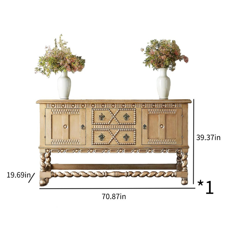 Vintage Carved Accent Cabinet 70.87'' Sideboard, Light Brown 