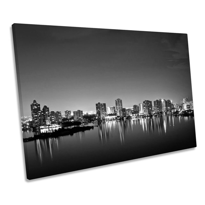 Sunny Isles Beach Aventura Skyline B&W - Wrapped Canvas Print, 30.5cm H x 45.7cm W