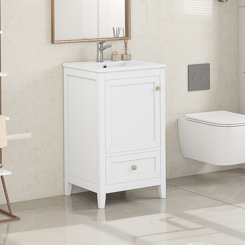 20'' Single Bathroom Vanity With Ceramic Top, White