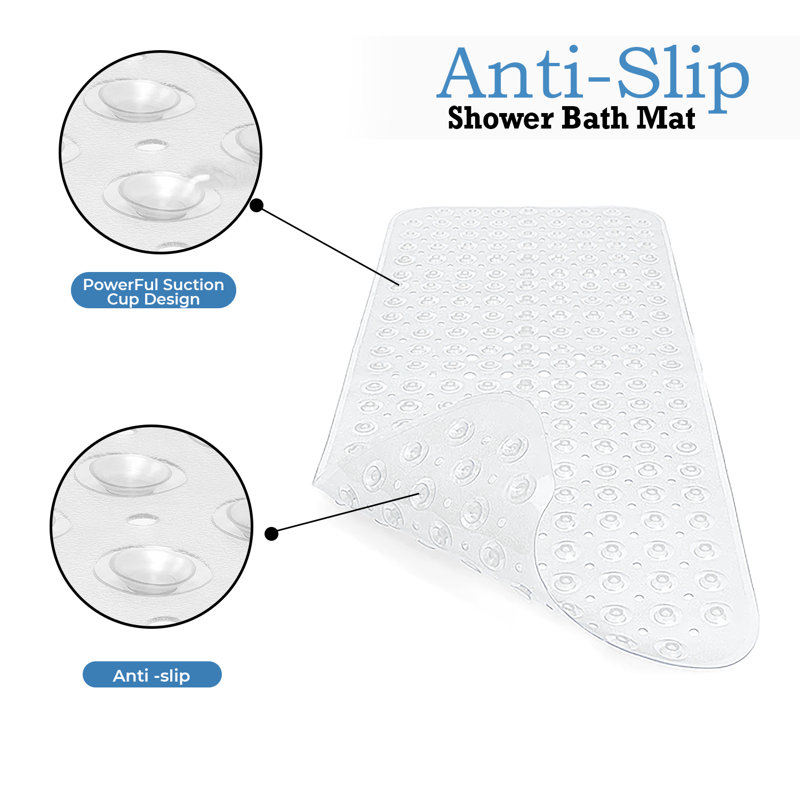 Amere Non Slip Rectangle Shower Bath Tub Mat, White, 40cm W x 100cm L