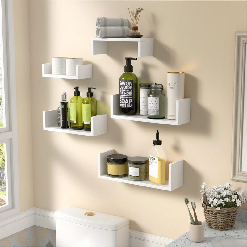 Wood Floating Wall Shelves Set of 5 Wall Mounted Storage Shelves for Bathroom Bedroom Living Room Kitchen Office Home Decor
