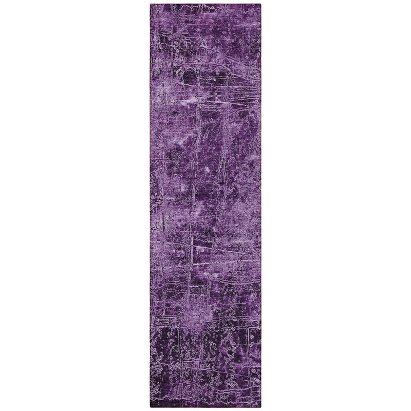 8' Runner Purple Abstract Washable Non Skid Indoor Outdoor Runner Rug
