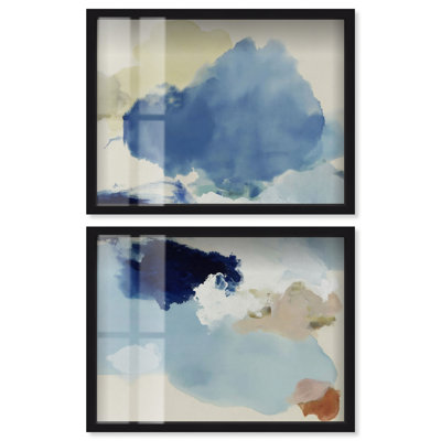 Sand and Sea I Shadowbox Print Coastal Abstract Art Set by Art Remedy, Black Frame, 44 x 33