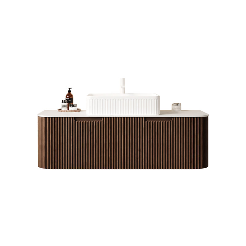 Meuble-lavabo mural 48 po avec lavabo et rangement, Noyer foncé