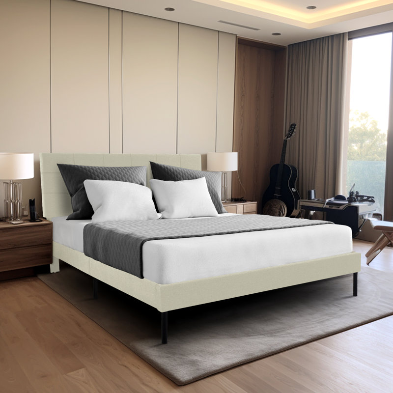 Lit avec tête de lit Imajean, Lit simple, Beige