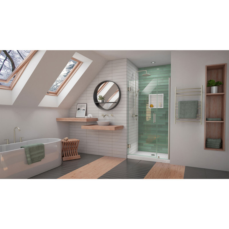 Porte de douche à charnière sans cadre Unidoor-LS avec technologie ClearMax, Nickel brossé, 39"