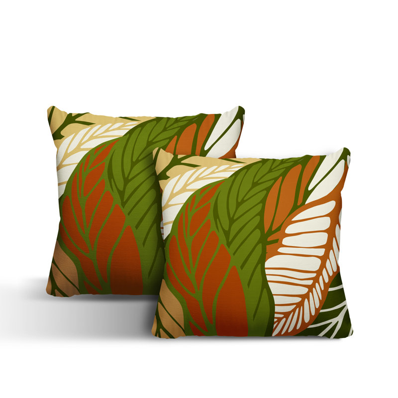  Coussin décoratif floral intérieur / extérieur réversible, L 15 po x H 15 po, Vert