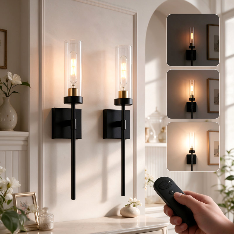 2-Pack Battery Operated Wall Sconce With Remote Control (Bulbs Included), Dimmable Wireless Wall Light For Bedroom Living Room  Hallway