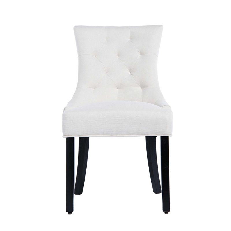 Chaise moderne capitonnée sans capitonnage avec revêtement en lin et pieds en bois massif, Beige