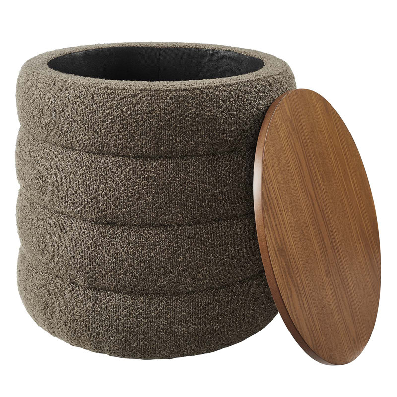 Pebble Boucle Fabric Round Tufted Storage Ottoman