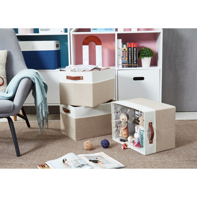 Bac en tissu robuste, H 9,5 po x l 15 po x P 11 po, Beige / Blanc