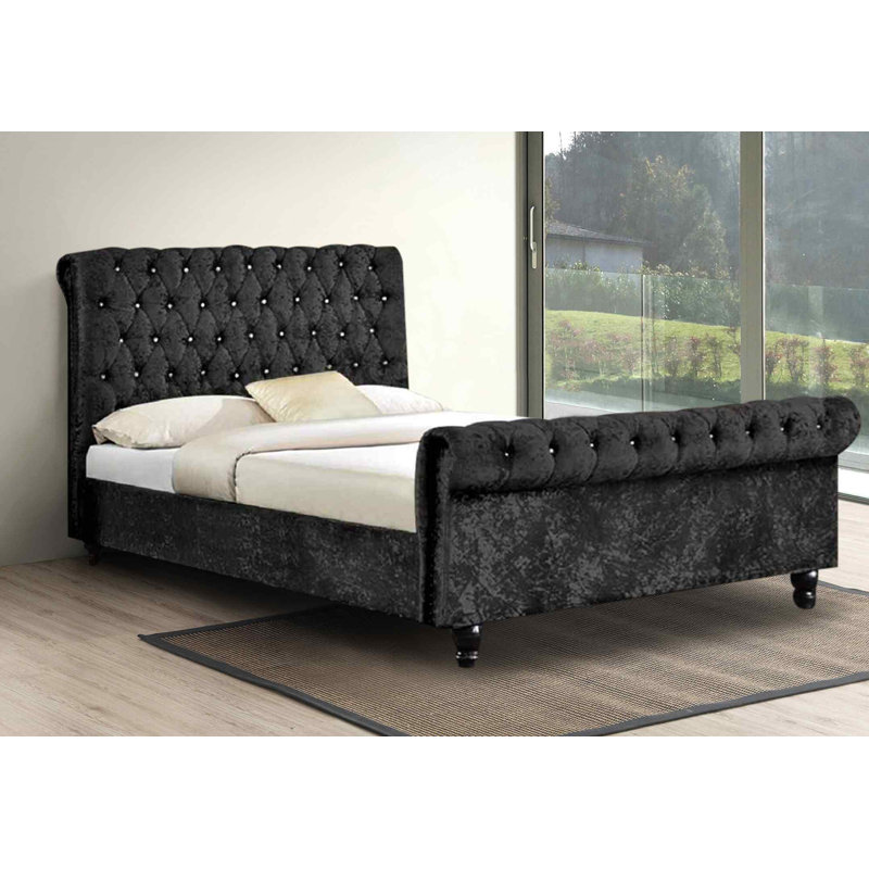 Upholstered Bed, Black, Small Double (4')
