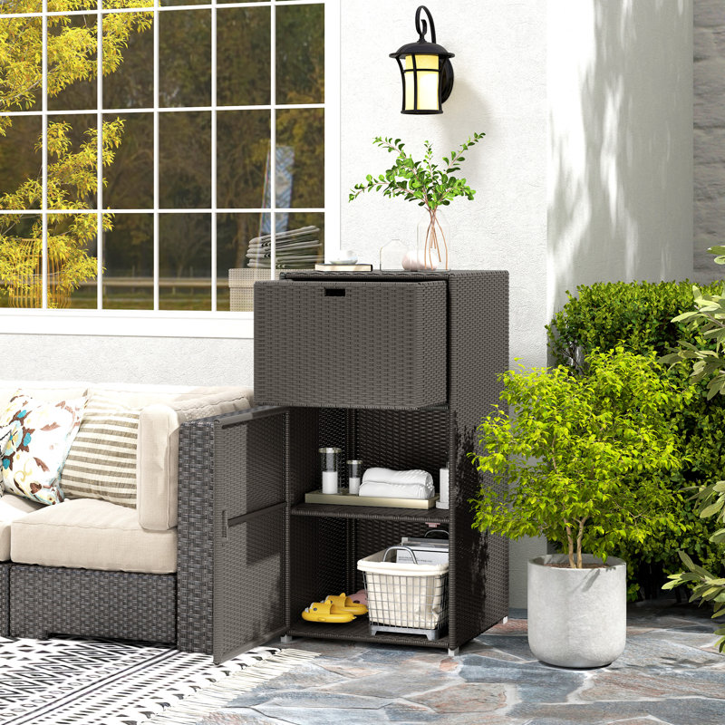 Porte-serviettes d'extérieur pour piscine avec tiroir et armoire, brun foncé, Brun