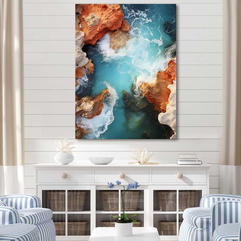 Vue aérienne de la plage bleue bleue - plage, art mural, Toile tendue, H 20 po x l 12 po x P 1 po
