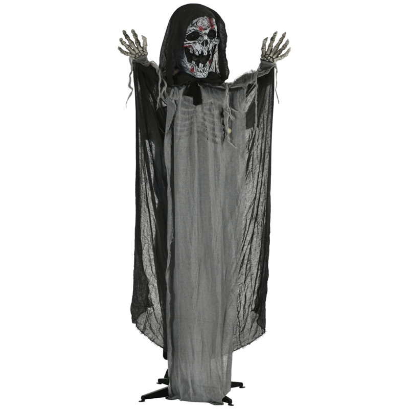 Outsunny 74 po, décorations d'Halloween grandeur nature, squelette de sorcière, décor animé animatronique avec son et mouvement activé, illumine les yeux et la commode, sonne et sonne