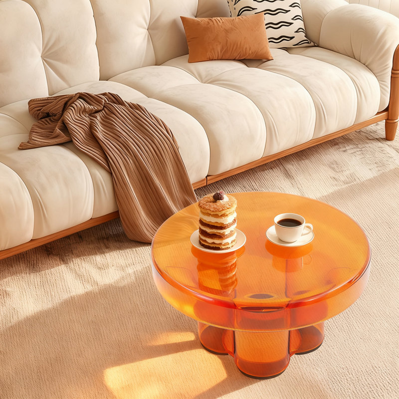 Round Glass Side Table, Orange