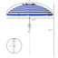 Parasol portatif, mécanisme réglable en hauteur et inclinable, auvent protégé de plus de 40 ans, 2 crochets pour porte-gobelets, rayure bleue et blanche ventilée avec fonction et hauteur, toit, extérieur