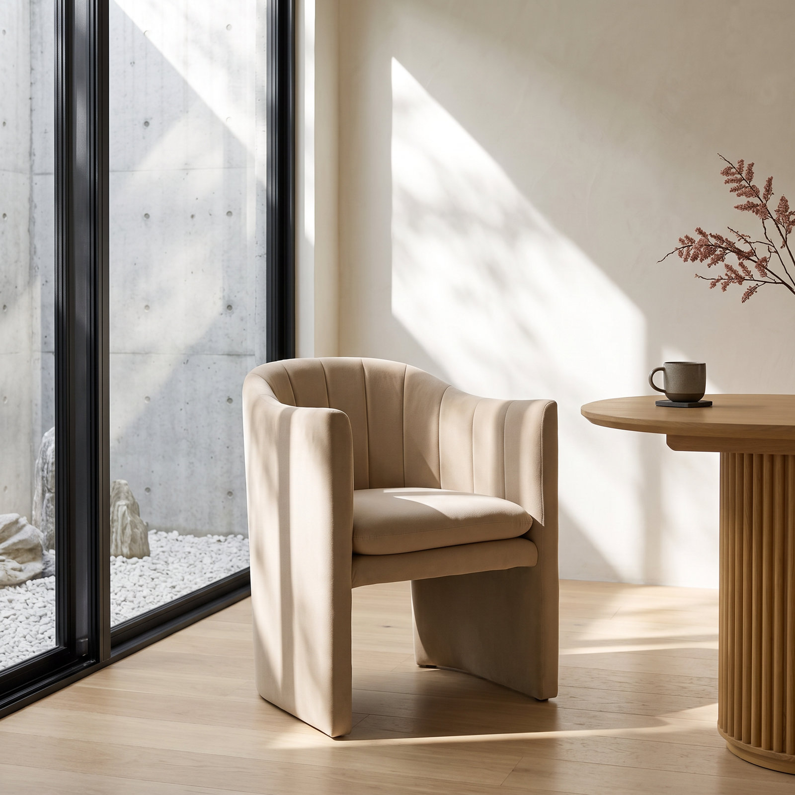 Kidman Velvet Dining Armchair, Beige Velvet