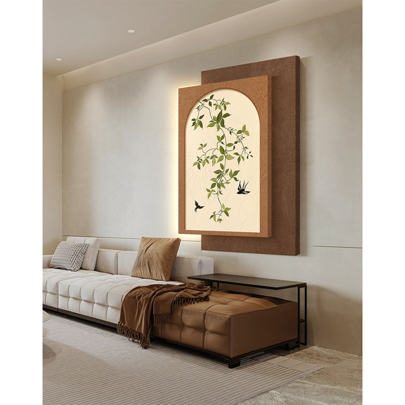Art mural Mid-Century en grès verdoyant avec lumières à DEL - décoration de vestibule, H 51,18 po x l 35,43 po x P 2,76 po