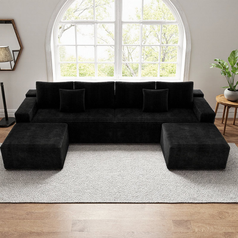 Canapé modulaire Boneless, Velours côtelé noir