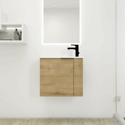 Meuble-lavabo avec lavabo 22 po pour petite salle de bain, meuble-lavabo flottant avec porte à fermeture en douceur, petit meuble-lavabo avec lavabo, 22 po x 13 po (KD-Packing)