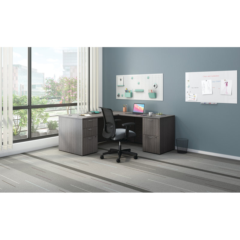 Bureau Mod avec double caisson Mod, Teck ardoise, L 66 po x P 72 po x H 29 po
