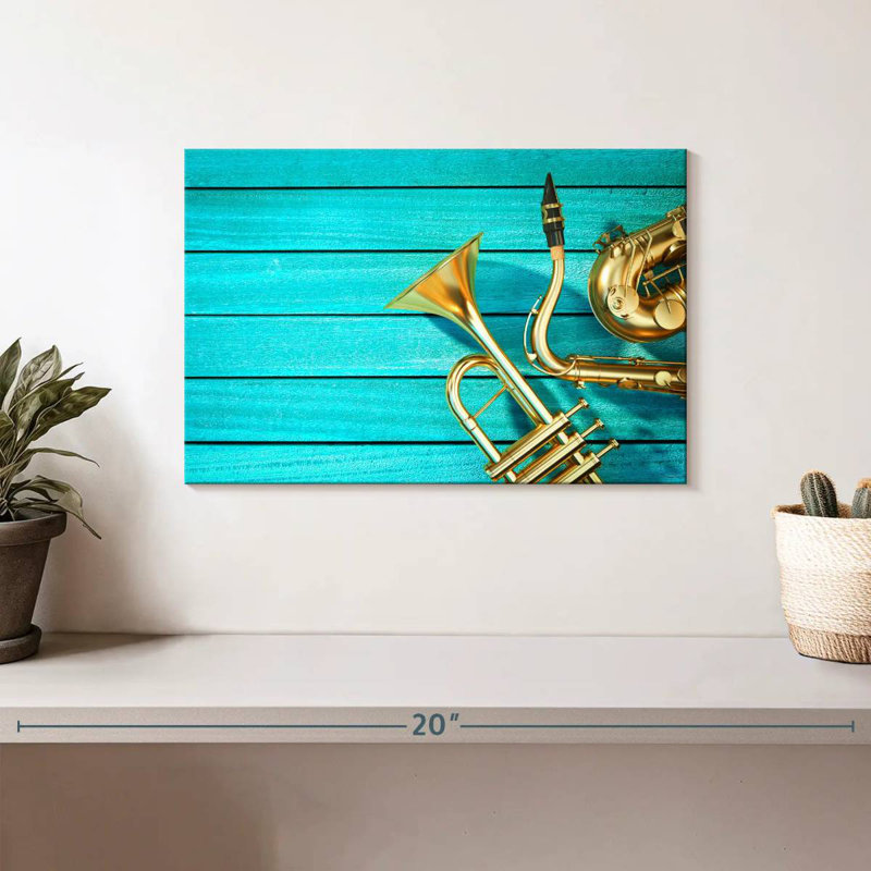 Abarca saxophone et trompette, H 8 po x l 12 po