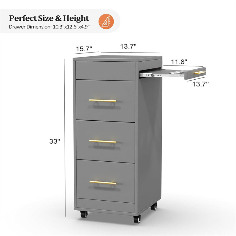 Wood Salon Trolley Cart With 4 Wheels, Gray