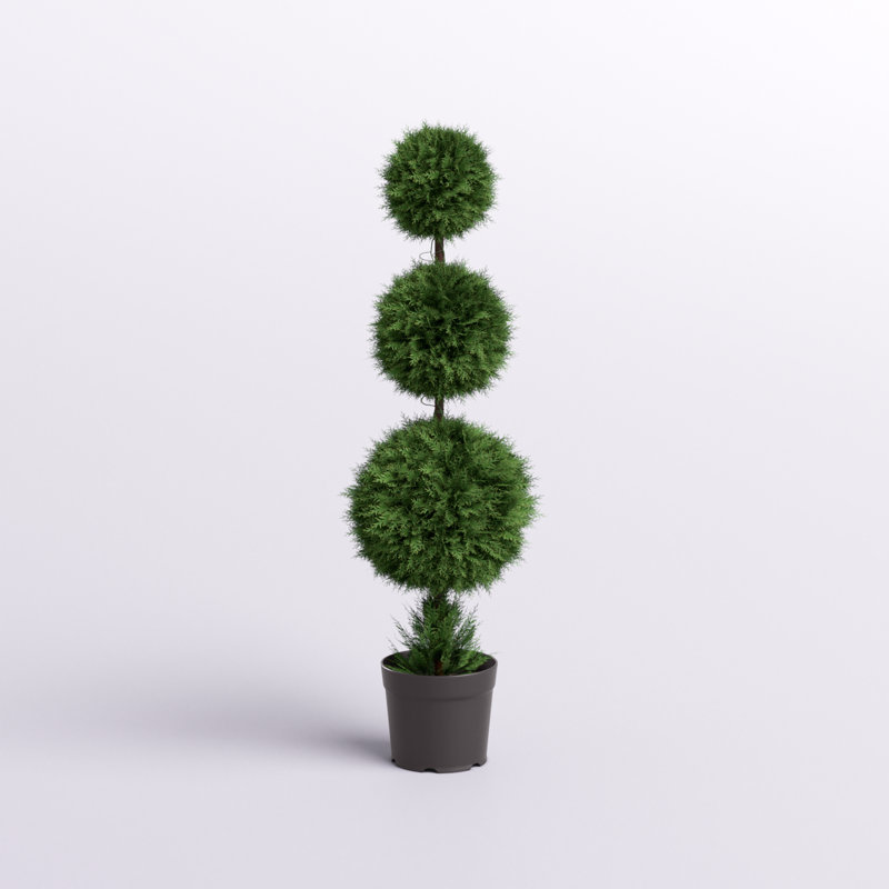 Elegant White Triple Ball Boxwood Topiary with Lights - 49" Outdoor Centerpiece