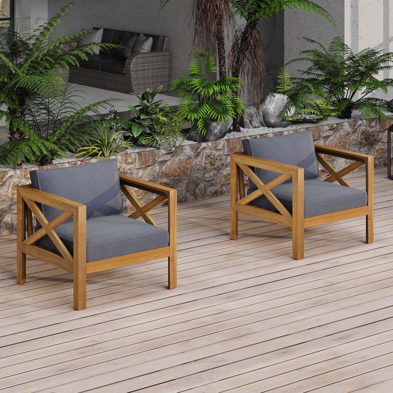 Outdoor Acacia Wood Club Wooden Armchair, Gray