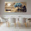 Ensemble de 3 tableaux sur toile tendue représentant un paysage de lac au clair de lune avec bateau, arbre et cabane-524675023