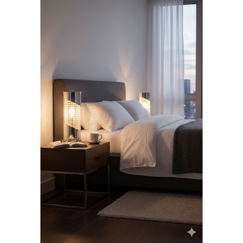 4-Light Chrome Table Lamp With Clear Crystals