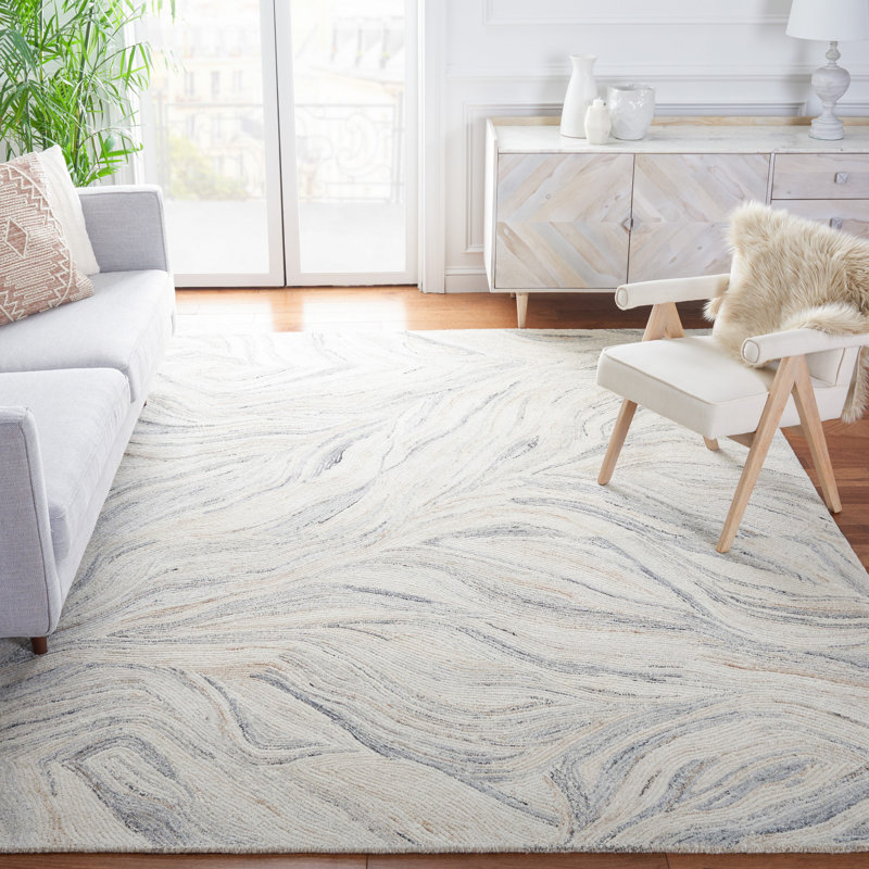Tapis abstrait en laine et coton touffeté à la main Ymir, Rectangle 6 pi x 9 pi