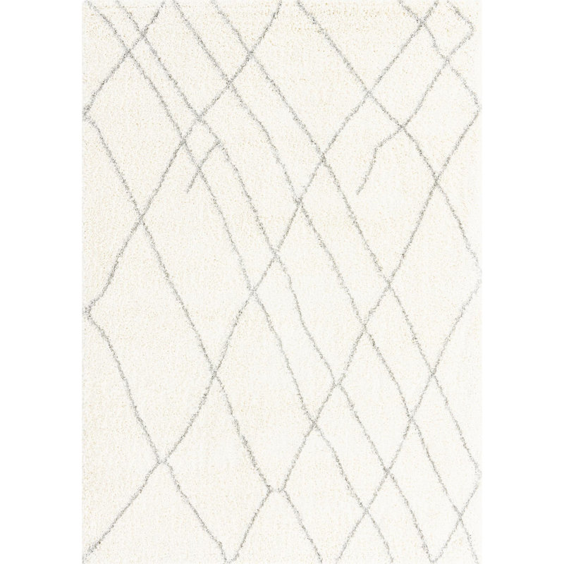 Tapis en polypropylène tissé à la machine en ivoire / gris, Rectangle 7 pi x 10 pi