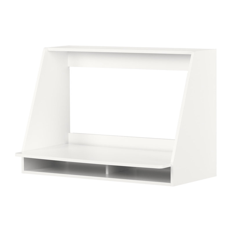 Pure White Wall Mounted Floating Desk with Open Storage Shelf