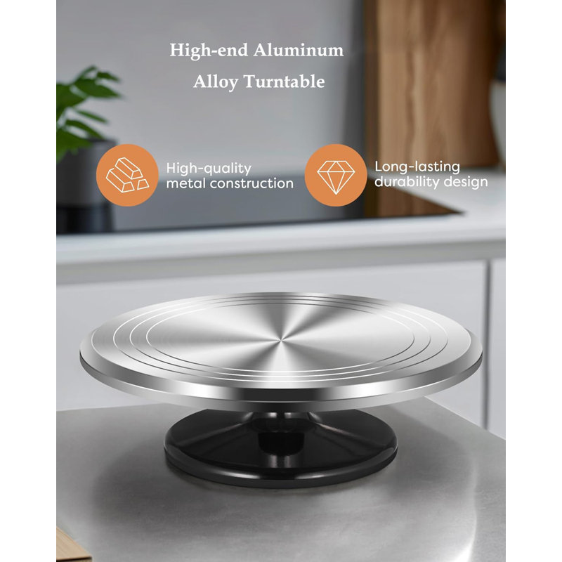 Plateau tournant 12 pouces pour gâteau, support de gâteau rotatif en alliage d'aluminium, Noir