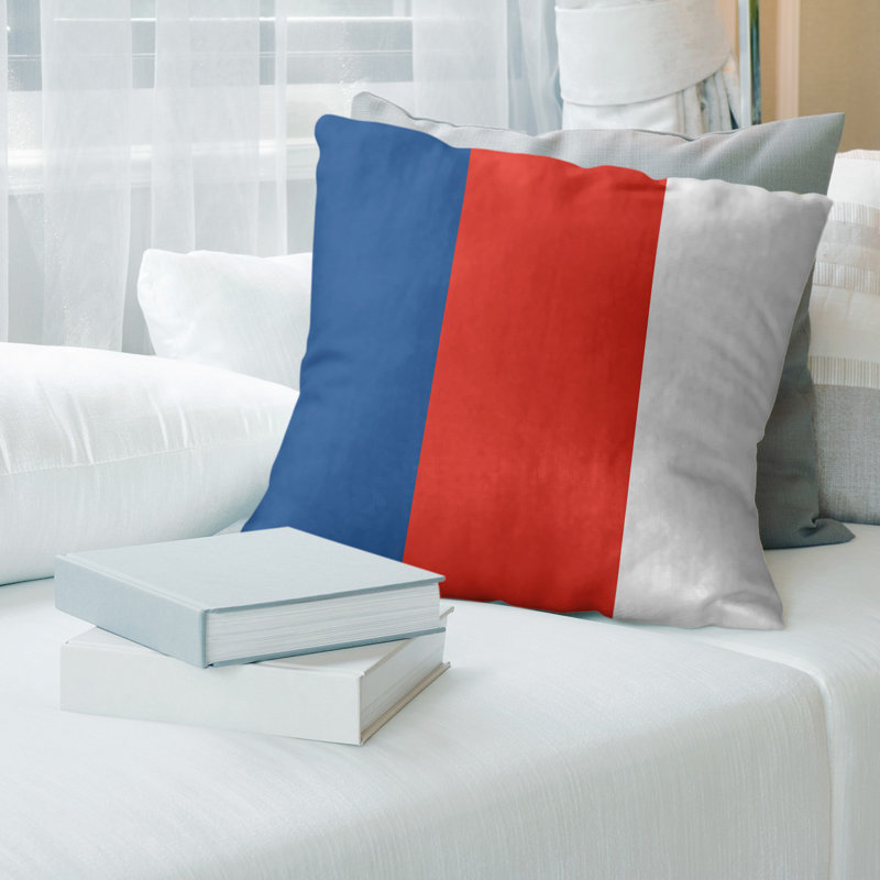 Reversible Pillow Cover, Blue/Red/White, 18" x 18"