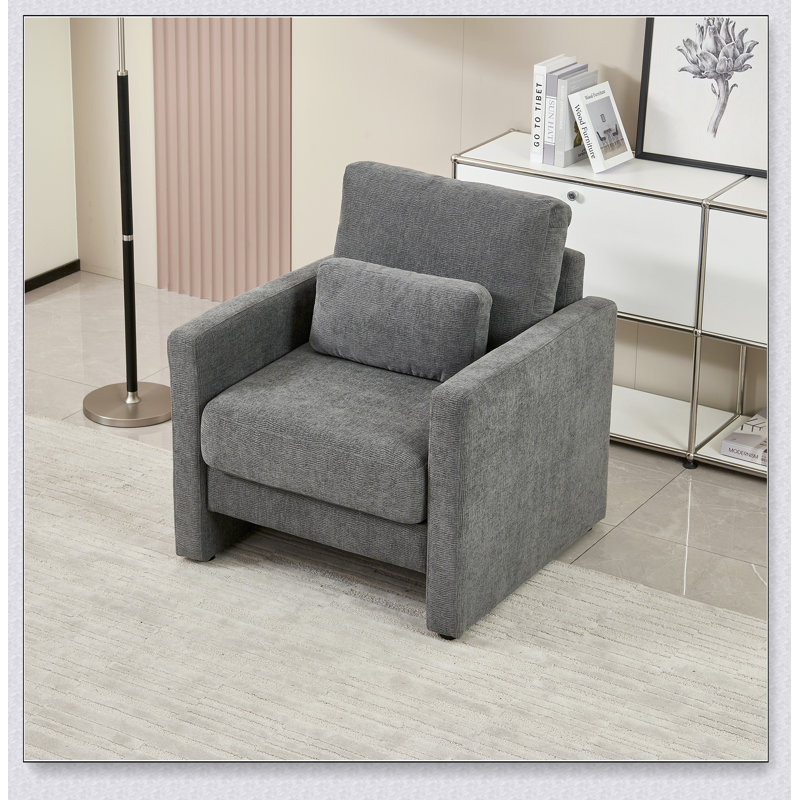 Chaise d'appoint moderne, fauteuil rembourré - style moderne, structure en bois massif, Gris chenille