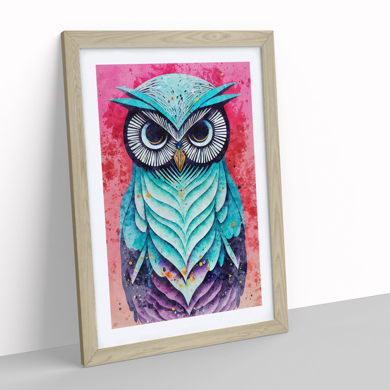 Owl - Single Picture Frame Painting, 64cm H x 46cm W x 2cm D, Oak