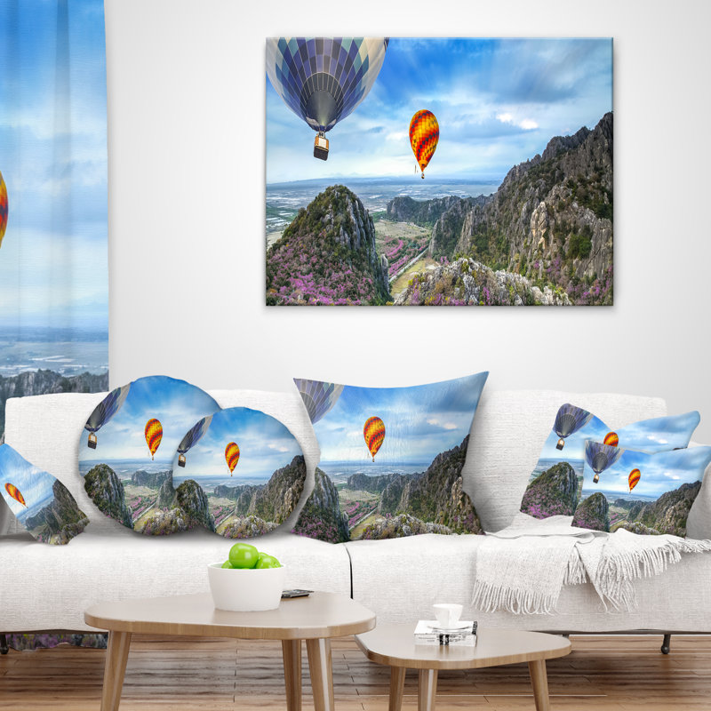Coussin paysage de montagne et ballon, 16 po x 1 po, Coussin décoratif