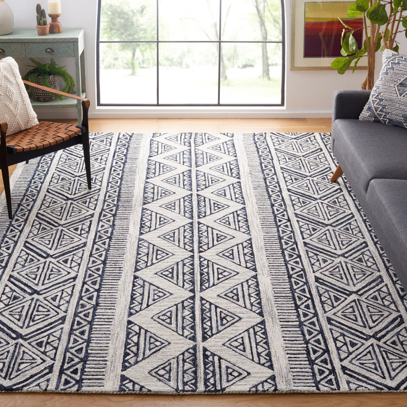 Tapis géométrique en laine et coton touffeté à la main Metro, Rectangle 8 pi x 10 pi