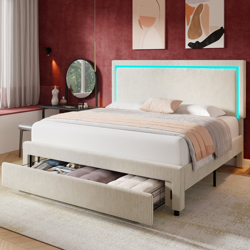 Lit plateforme avec rangement Caniya, Grand lit, Beige