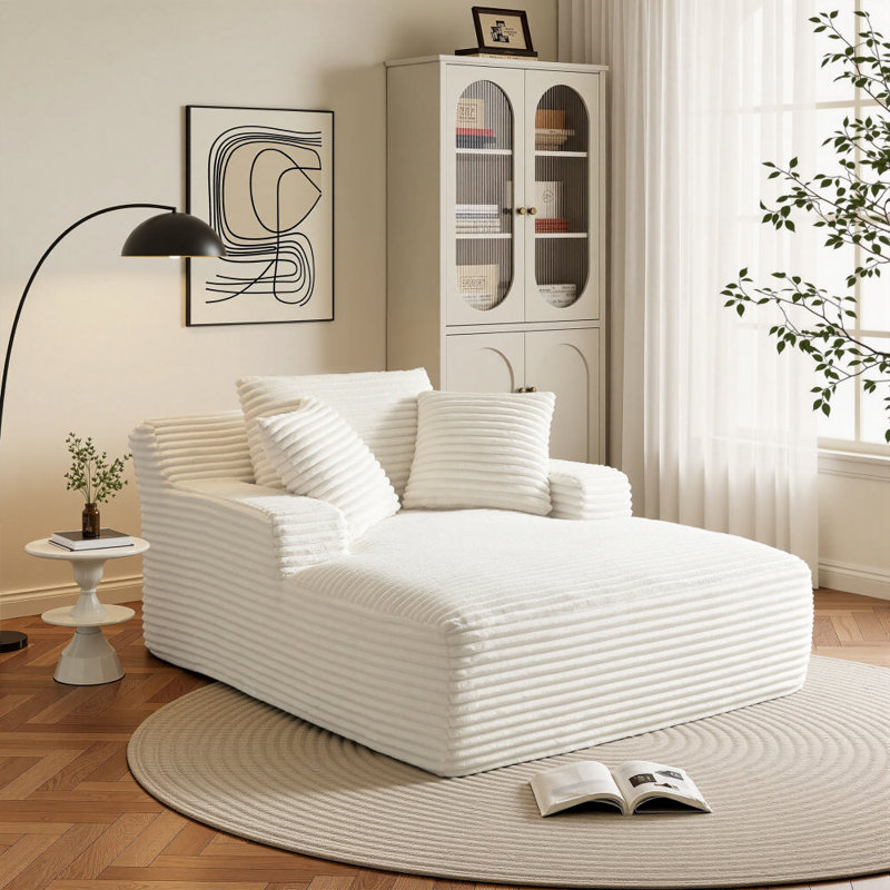 67'' Compression Upholstered Boneless Chaise Lounge, Corduroy Sofa Bed With Deep Seat, Pillows And Armrests, No Assembly Required