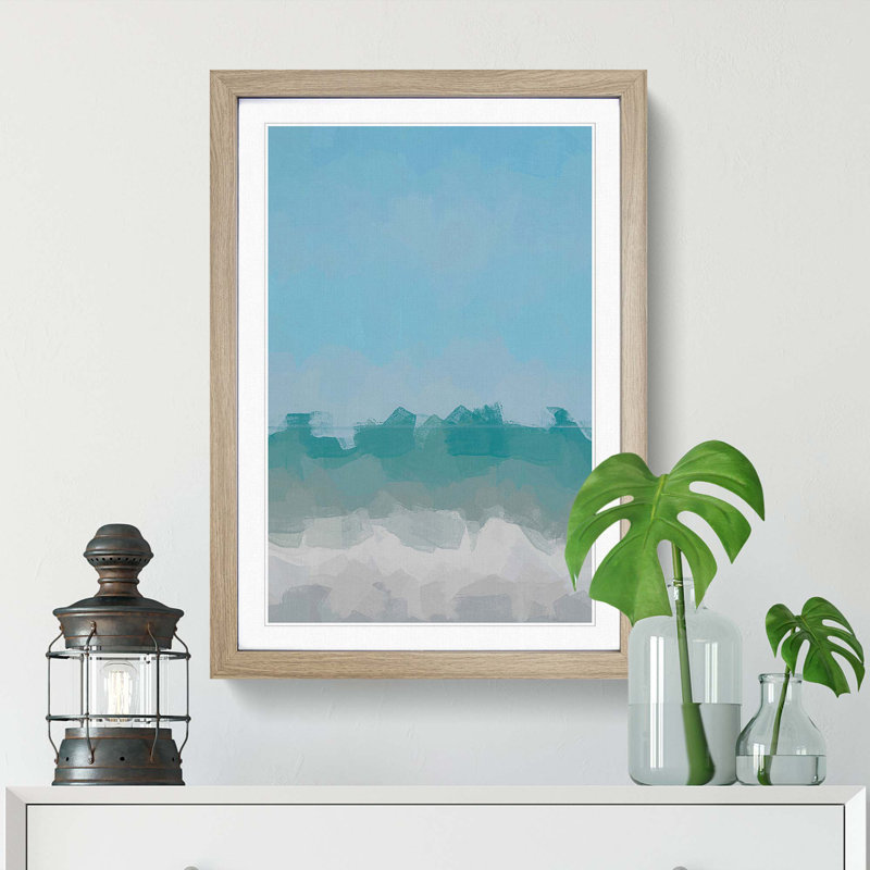 Aqua Green Horizon in Abstract - Picture Frame Graphic Art Print, 36cm H x 27cm W x 2cm D, Oak Framed