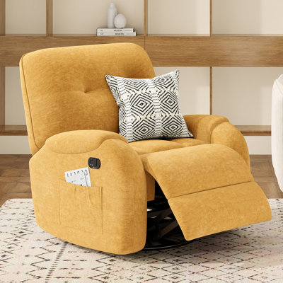 Modern Chenille Swivel Rocking Yellow Recliner