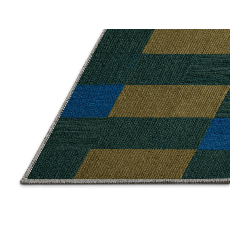 Machine Washable Checkered Green Area Rug, Round 8'